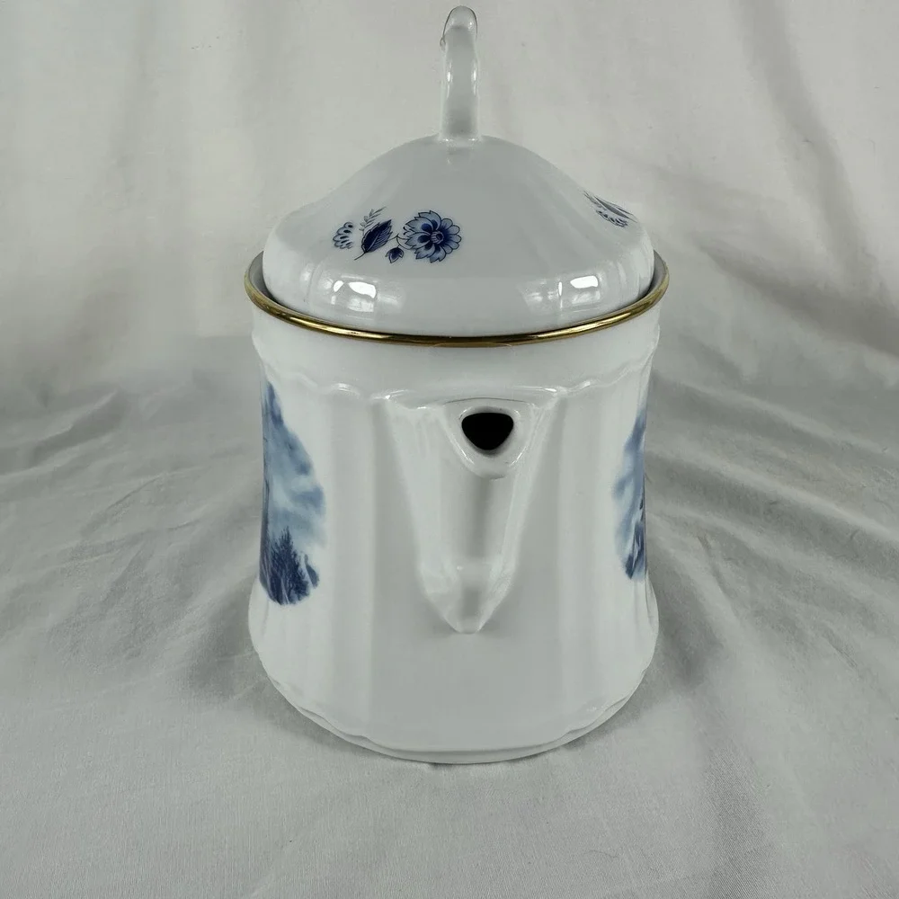 Delft Blauw Ter Steege eschenbach Windmill Teapot Hand Decorated Holland Gold